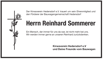 Traueranzeige von Reinhard Sommerer von Pegnitz-Zeitung